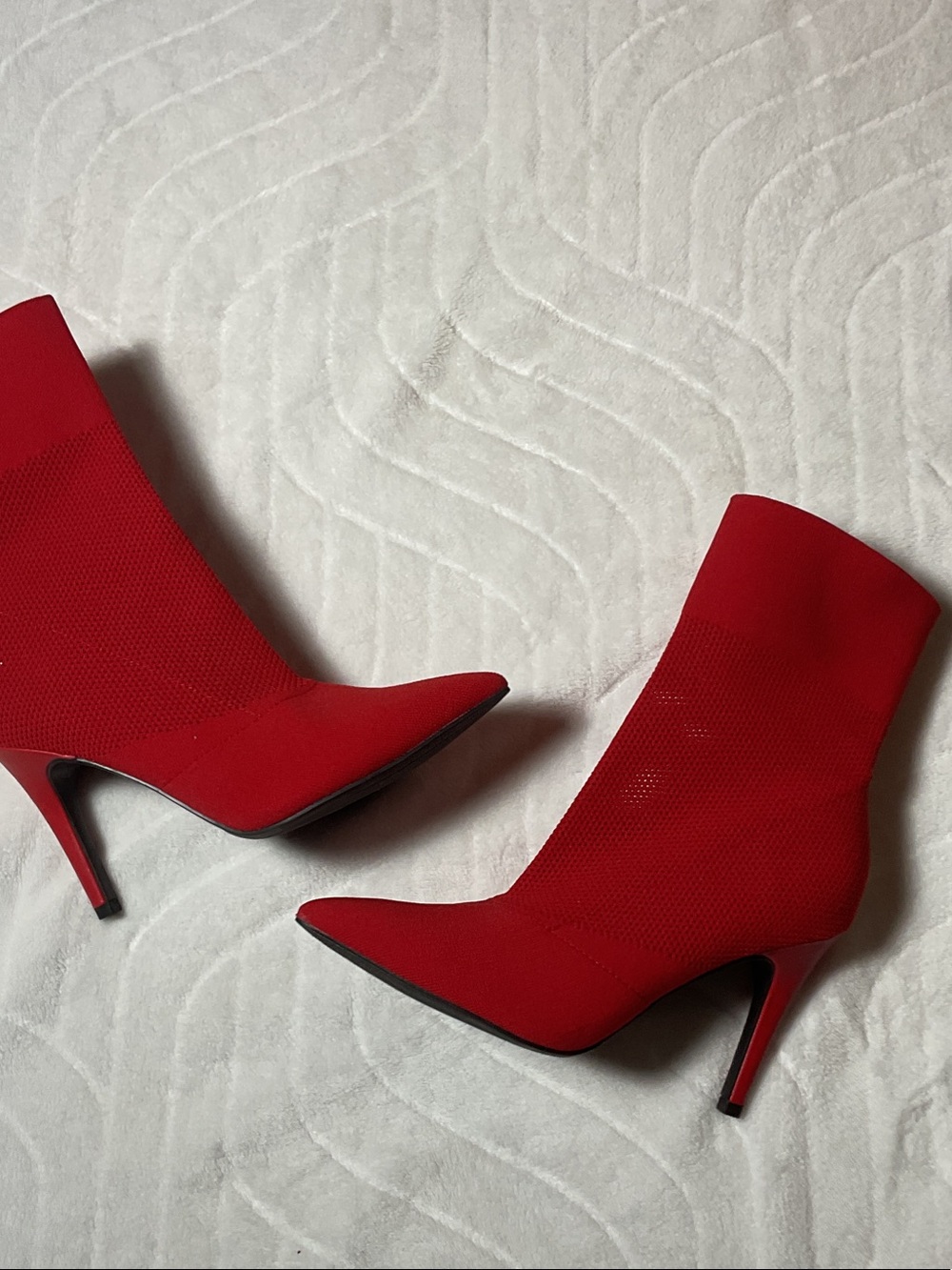 Women's Red Pointed Toe Knit Sock Booties - Sleek Stiletto Heel